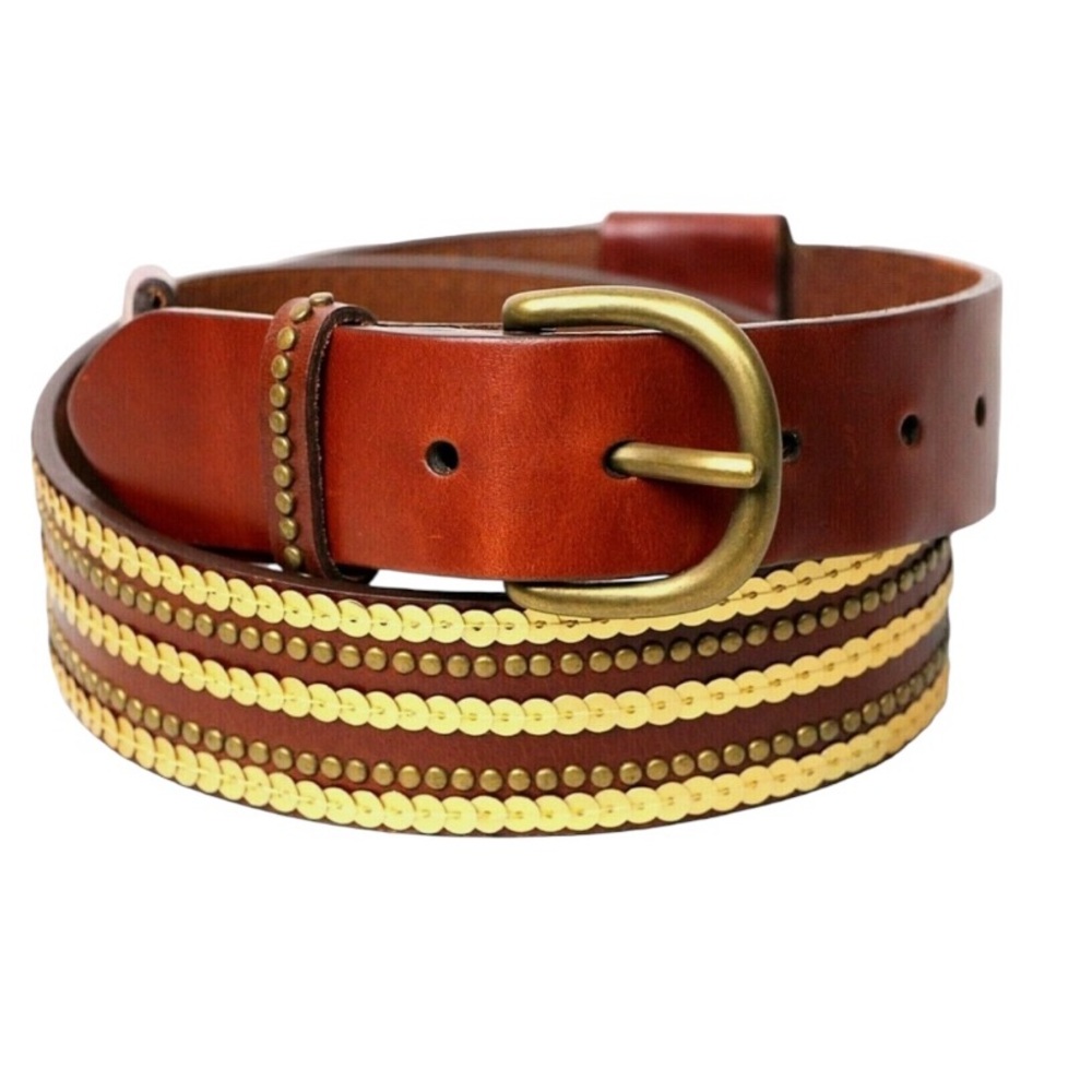 Express Sequined Brown Leather Belt SM
